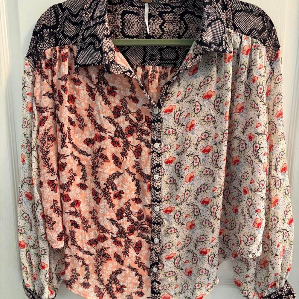 Free Feople Women's cropped multi colored patchwork Blouse